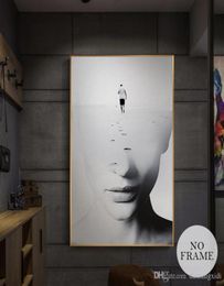 Abstract Missing Beauty Face Brain Storming Canvas Painting Footprint Posters Wall Art for Living Room Home Decor With Frame5235125