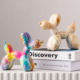 Decorative Objects Figurines Art Graffiti Colourful Balloons Dog Sculpture Resin Statue Nordic Home Living Room Desk Decoration for Interior Gift 230425