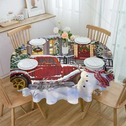 Table Cloth Snowman Houses Christmas Tree Truck Round Tablecloth Waterproof Wedding Party Cover Dining