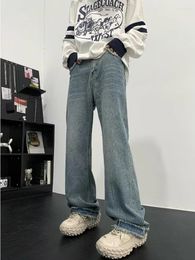 Men's Jeans YIHANKE Men And Women Vintage Colour Wide Leg Pants Straight Version Loose Casual Retro Fashion Trousers