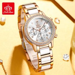 Wristwatches Fate Love 881 Luxury Quartz Watch For Women Chronograph Calendar Luminous Waterproof Ceramic Strap Women's Watches