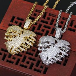 Pendant Necklaces European And American Hip Hop Foreign Trade Three-dimensional Hollow Out Heart-shaped Copper Set Zircon Necklace