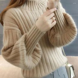Women's Sweaters Lucyever Half High Neck Pullovers Women Korean Chic Loose Lantern Sleeve Knitted Sweater Woman Fall Winter Soft Jumper