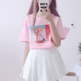 Women's T Shirts Harajuku Kawaii Pink White Shirt Tops Women Summer 2023 Korean Ulzzang Lolita Style Loose Tshirt Schoolgirl Cute Clothes