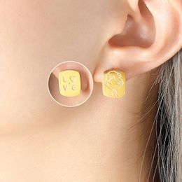 Stud Earrings Cartoon Portrait Love Heart Minimalist Gold Plated Stainless Steel Temperament Statement Ear Jewellery Gift Female