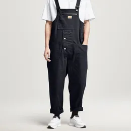 Men's Tracksuits Korean Loose Jeans Men Overalls Bib Denim Jumpsuits Huge Straight Workwear Multi Pocket Wide Leg Cargo Pants Blue Trousers