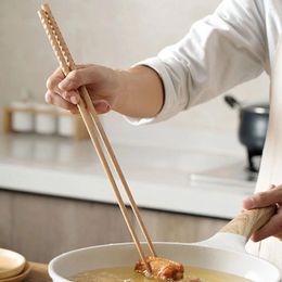 Kitchen Storage 4 Pairs Wooden Utensils Eating Extended Chopsticks Restaurant Durable Natural Lengthen Frying Household