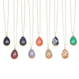 Pendant Necklaces Natual Stone Water Drop Shape With 50 5cm Gold Necklace Women For Making DIY Jewelry Beads Gift Size 25x20mm