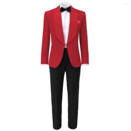 Men's Suits Custom Made Men Shawl Lapel Man Pattern Red Groom Tuxedos Wedding Groomsman 2 Pieces (Jacket Pants) E399