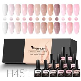 Nail Gel 12pcs/kit Rubber Base Coat Jelly Semi Permanent Venalisa Gel Nail Polish Gorgeous Colour Soak Off UV LED Branded Box VIP Gift 231124