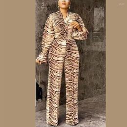 Women's Two Piece Pants 2 Pieces Sets Womens Outfits Zebra Printed Blouse & Long Trousers Fashion Elegant African Ladies Clothes