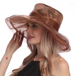 Wide Brim Hats X109 Bow Mesh Sun Hat Beach Women's Lady Vacation Caps Summer Cap Millinery Fascinators Party