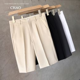 Men's Shorts Summer loose fitting men's shorts South Korean solid shorts Men's fashion business office button straight casual five point pants 230425