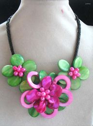 Pendant Necklaces Wholesale Freshwater Pearl And Sea Shell Green/ Pink /blue/red Flower Necklace 18inch Nature FPPJ