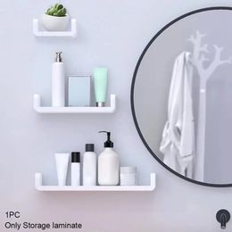 Bathroom Shelves Bathroom Shelf Storage Organizer Rack S/M/L Waterproof Wall Shelves White Plastic Bathroom Accessories Without Drilling 231124