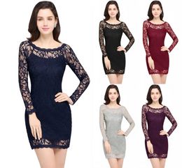 Newest Short Lace Vintage Party Dress Cheap Sheath Long Sleeves Prom Evening Formal Gown Sexy Mini Womne Casual Club Wear CPS630 J0425