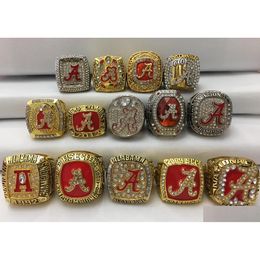 Cluster Rings 14Pcs Alabama Crimson Roll Tide National American Football Championship Ring Set Souvenir Men Fan Gift Wholesale Drop Dr Dhje1