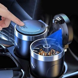 Car Ashtrays Car Cigarette Ashtray Cup With Lid With LED Light Portable Detachable Vehicle Ashtray Holder Cigarette Ashtray Interior Parts Q231125