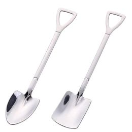 Spoons Stainless Steel Cute Shovel Spoon Reusable Tea Scoop Coffee Mixing Sugar Dessert Cake Ice Cream Lx4239 Drop Delivery Home Gar Dhkoq