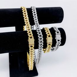 Necklace Trendy Hip Bracelet Hop Jewellery Sets 18k Gold Plated Full Rhinestones Miami Cuban Link Chain Box Clasps for Men Women Iced Out Bling Choker Necklaces Bracele