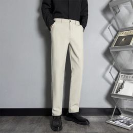 Men's Pants Casual Suit Autumn Male Dress Straight Slim Business Office Elastic Classic Solid Colour Trousers Grey Khaki