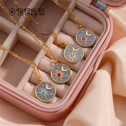 Pendant Necklaces Exquisite Zircon Dripping Oil Sun Moon Starry Sky Stainless Steel Necklace Elegant Fashion Trendy Collar Jewellery