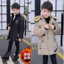 Down Coat 4 6 8 10 12 14 Years Big Boys Jacket Autumn Winter Plus Velvet Warm Teen Kids Jackets Fashion Mid-Length Zipper Hooded Boys CoatL231125