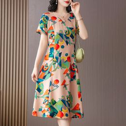 Casual Dresses Summer Dress For Women cotton Floral Print Dress Vintage V-Neck Dresses Women Short Sleeve Dresses Plus Size 230425