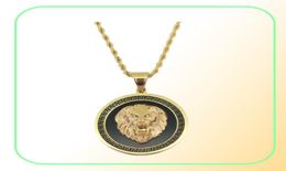 hip hop lion head round pendant necklaces for men western animal luxury necklace Stainless steel Cuban chains dog Jewellery 48001932627