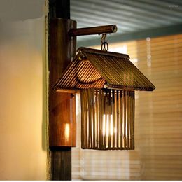 Wall Lamp Chinese Lamps Retro Lantern Pastoral Simple Bamboo Light Led Restaurant El Balcony Aisle Art Deco