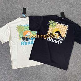 French niche designer clothes Fashion Clothing Tees Hip hop TShirts Rhude Summer Coconut Tree Racing T-shirt Moonlight tropics Short Sleeve Streetwear Tops