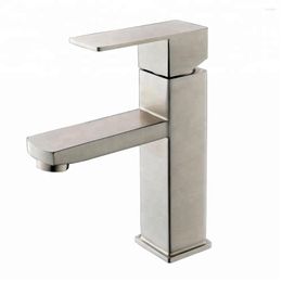 Bathroom Sink Faucets SUS 304 Stainless Steel Brushed Nickel Square Basin Single Handle Cold Mixer Tap