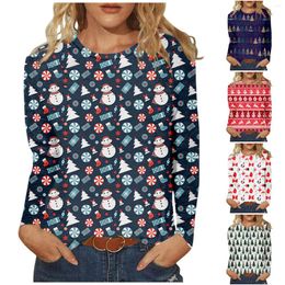 Women's Blouses Christmas Snowman Print Shirt O-neck Pullover Women Harajuku Shirts For Work Casual Top Femme Plus Size