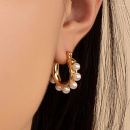 Hoop Earrings U Type Vintage Earring Made Of Gold Plated On Copper And Pearl Gift For Women Girls