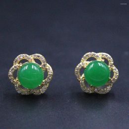 Stud Earrings Real Jade Gp Earrings18K Gold Plated For Women Green Gemstone Zircon Heating Post