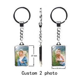 Keychains Cute Custom Po Keychain Car Female Gift Advertising Promotion Wedding Pendant Fashion Glass Small Jewelry