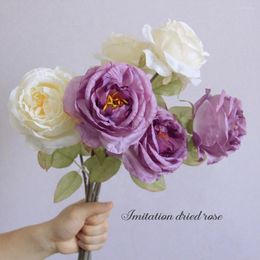 Decorative Flowers INS Wind Imitation Dried Flower Glue Edge Rose Artificial Fake Bouquet Home Decoration