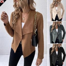 Women's Jackets Europe And America Cross Border Amazon Fur Lapel Long Sleeve Zipper Short Top For Commute