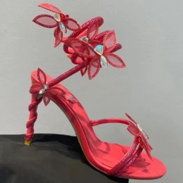 Rene Caovilla Strass Snake Stiletto Rhinestone Sandals Cleo 9.5cm Evening Shoes Womens High Heels Ankle Wraparound Luxury Designer Factory Shoe BoxflowerHLNB