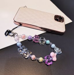 Simple Acrylic Beaded Phone Chain Lanyard Candy Colour Bear Heart Phone Case Rope Jewellery Accessories for Women