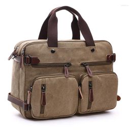 Briefcases Men Canvas Bag Leather Briefcase Travel Suitcase Messenger Shoulder Tote Back Handbag Large Casual Business Laptop Pocket