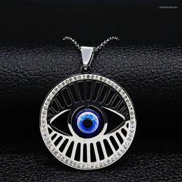 Pendant Necklaces Blue Eye Crystal Stainless Steel Women Silver Color Chain Necklace Jewerly Collar Acero Inoxidable Mujer N19639S08
