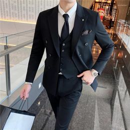 Men's Suits High Quality (Blazer Vest Trousers) British Style Senior Simple Fashion Business Elegant Wedding Gentleman Suit Three Pieces
