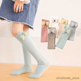 Kids Socks Princess kids girl bowknot over the knee high socks Contrast color cartoon bow Skin-friendly stripe baby child long socks