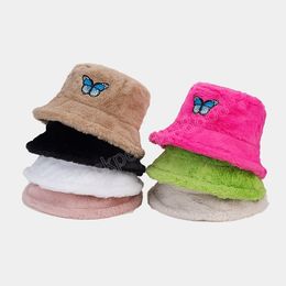 Autumn Winter Wool Warm Cap Women Simple Bucket Hats Fashion Butterfly Embroidery Fisherman Hat Femme Travel Beach Panama Cap