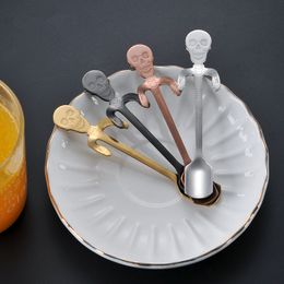 Stainless Steel Skull Sugar Spoon Tea and Coffee Stirring Spoon Creative Hanging Cup Skeleton Coffee Mixing Spoons dh8666
