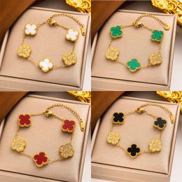 Gold Plated Designer Bracelet Elegant Four Clover Leaf Charm Bracelets Chain Two-sided Design Wedding Jewellery Van Gift High Quality No Box
