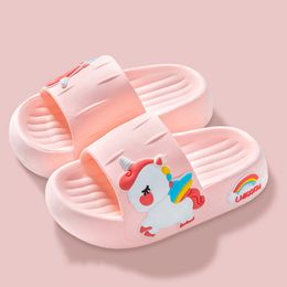 Sandals Summer Kids Home Shoes Flip Flops Baby Girls Slippers for Children Cartoon Unicorn Bathroom Antislip Thick Sole Slides 28 Years 230424