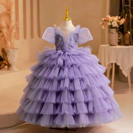 Girl Dresses Cute Flower For Wedding Sequin Appliques Long Little Pageant Gowns Girls Lilac Tulle First Communion