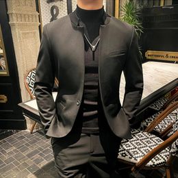 Men's Suits Chinese Tunic Suit Men Business High Quality Jackets/Male Slim Fit Fashion Stand Collar Tuxedo/Man Solid Colour Blazers 5XL